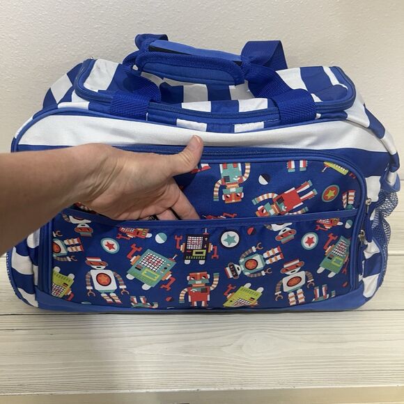 Kids Robot Sleeping Bag & Duffel Set Blue Boys Travel Nap Mat Sleepover Bundle - Picture 5 of 9